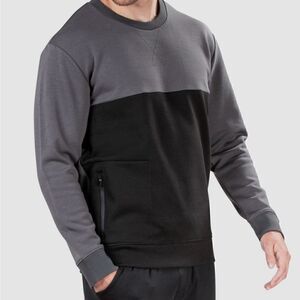 ‎Natori Men's Gray Black Isamu Tonal Color-Block Pullover Crewneck Top XL